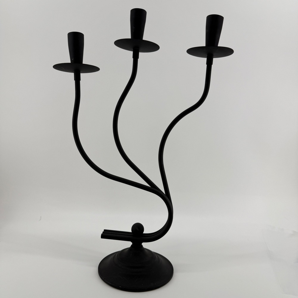 Candelabra Black Solid Metal Modernist 3-Arm Curved Stem